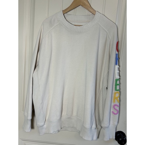 aerie Tops - Aerie Oversized Relaxed Sweatshirt Sz S  Cream Cheers  Embroidered Chic Colorful